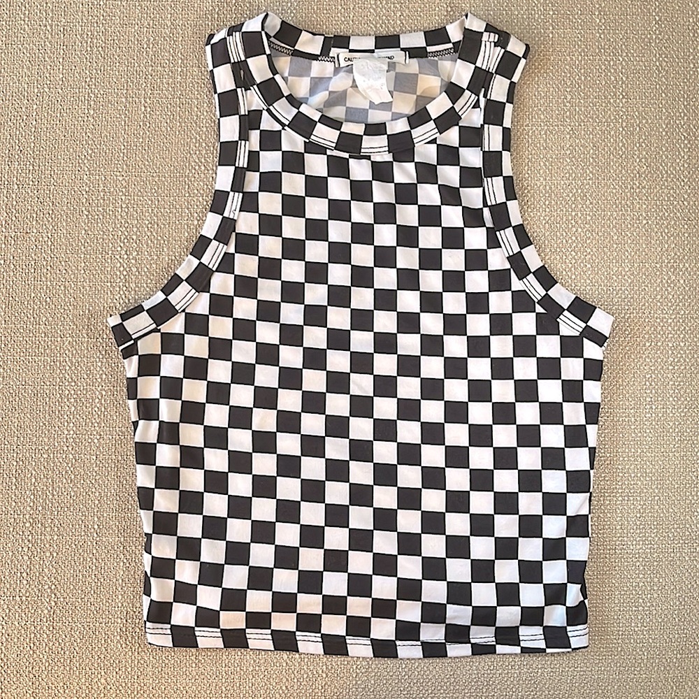 Black and White, racerback tank top, checkered, patterned